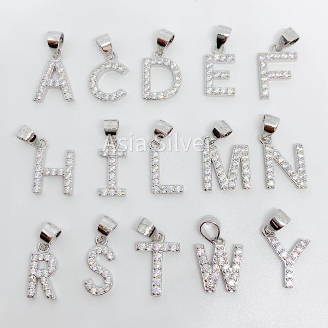 KODE M33J Liontin Huruf Inisial Alfabet Abjad Import Asli Perak Silver 925 Lapis Rhodium Emas Putih 