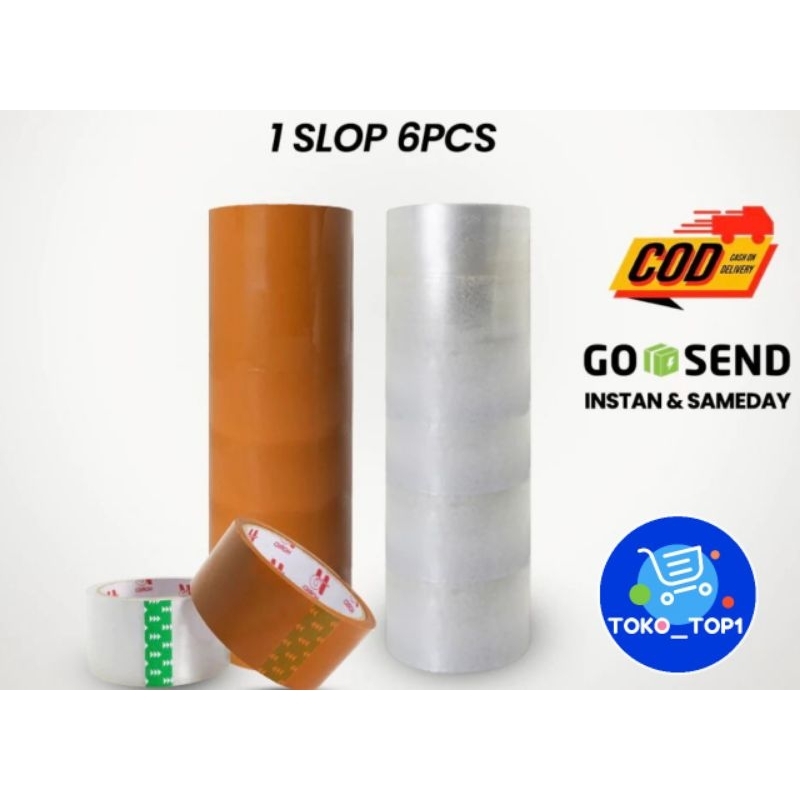 

Isolasi 1 SLOP 45MM 90Y ISI 6 PCS TAPE TERMURAH SUPER CLEAR LAKBAN ISOLASI BENING & COKLAT