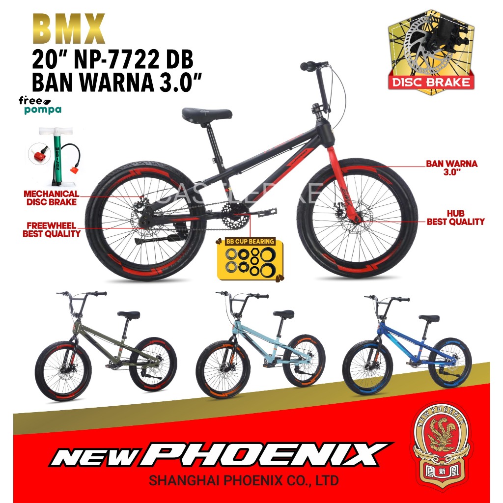 Sepeda BMX Anak Laki-Laki Phoenix NP7722 Disk Break (DB) Cakram Ban Jumbo Warna 20x3.0