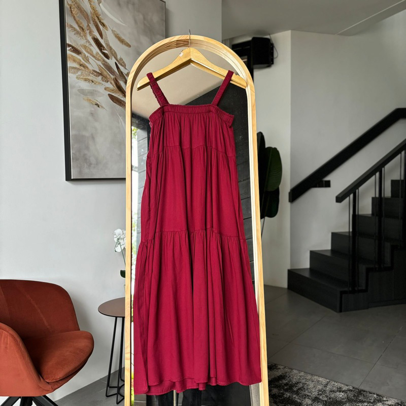AZALIA DRESS RAYON TWILL POLOS TEBAL MIDI DRESS TANPA LENGAN DRESS KUTUNG