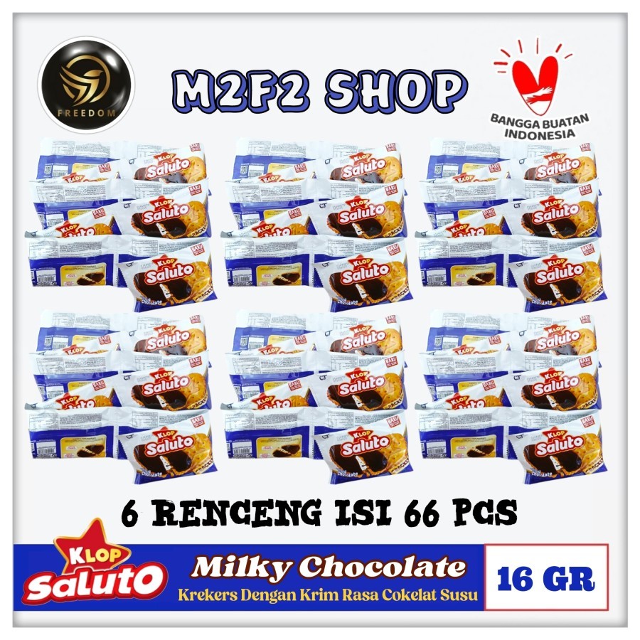 

Klop Saluto Crackers Milky Chocolate | Biskuit Krekers Krim Cokelat Susu Sachet - 16 gr (Kemasan 6 Renceng)