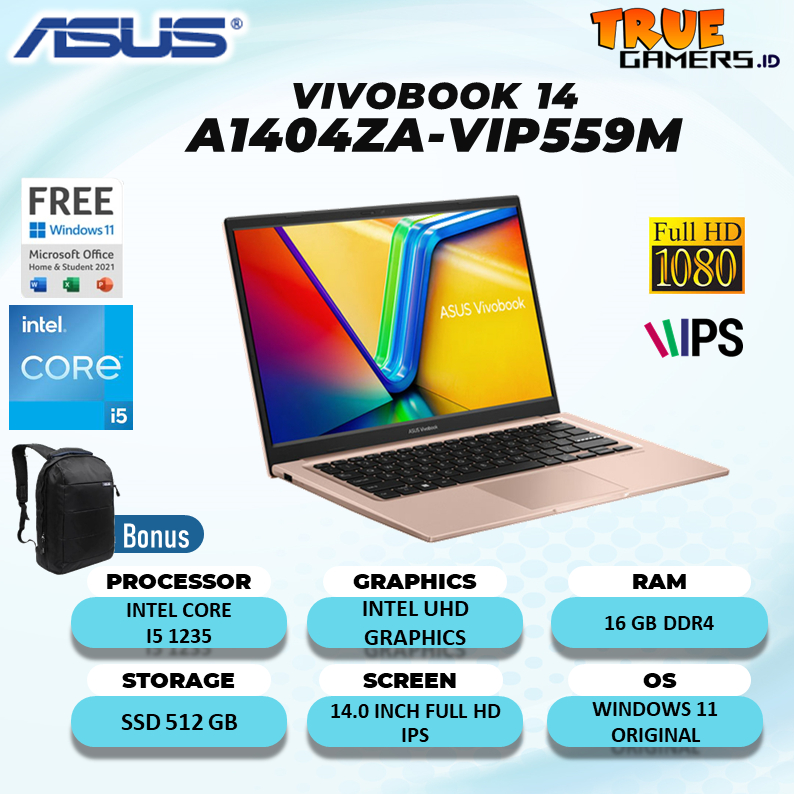 LAPTOP ASUS VIVOBOOK 14 A1405ZA & A1404ZA I5 GEN 12  16GB 512SSD W11+OHS 14.0 WUXGA GARANSI RESMI