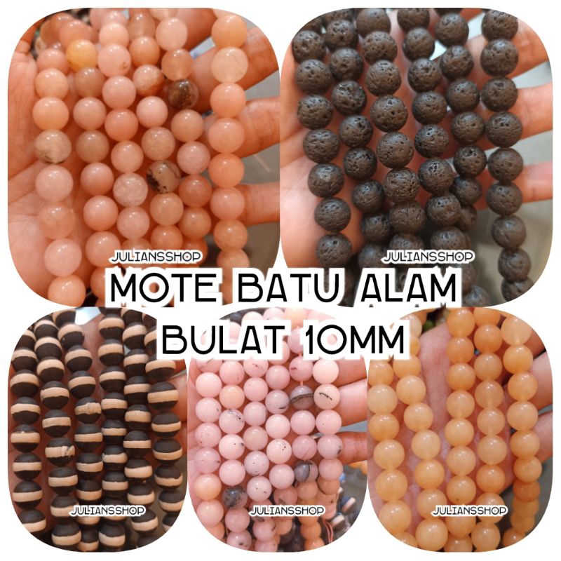 Manik 10mm Mote Batu Alam Natural Bulat Polos Bahan DIY Craft Kerajinan Tangan Meronce