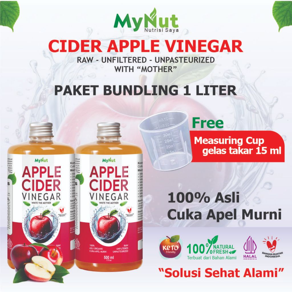 

MYNUT PAKET CUKA APEL SUPER HEMAT 1 LITER UKURAN 500ML - DIET DETOKS - APPLE CIDER VINEGAR