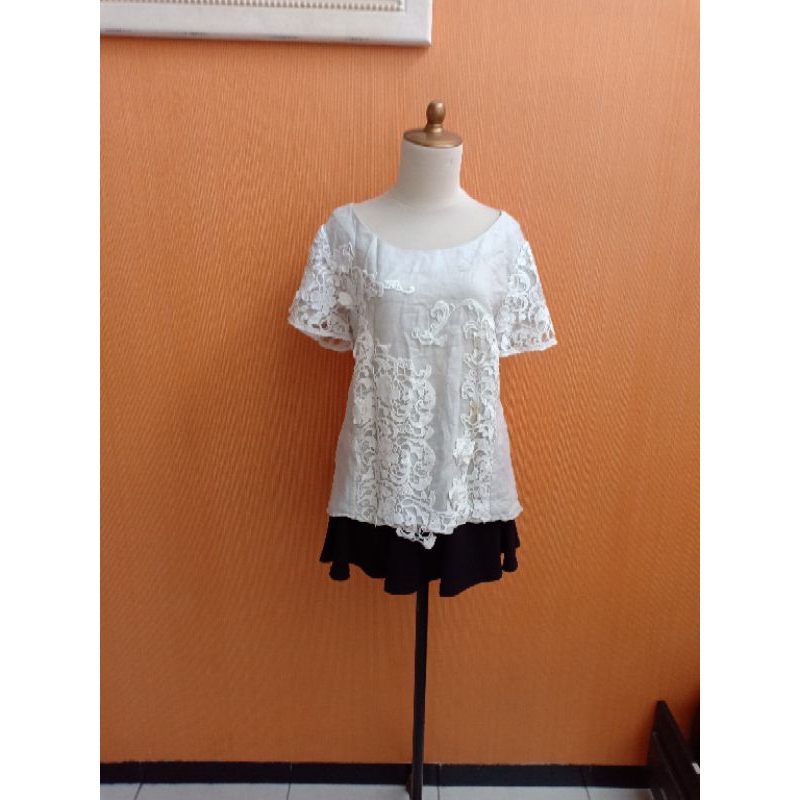 atasan wanita abu muda linen BRITISHINDIA cewek L blouse lengan pendek MEWAH