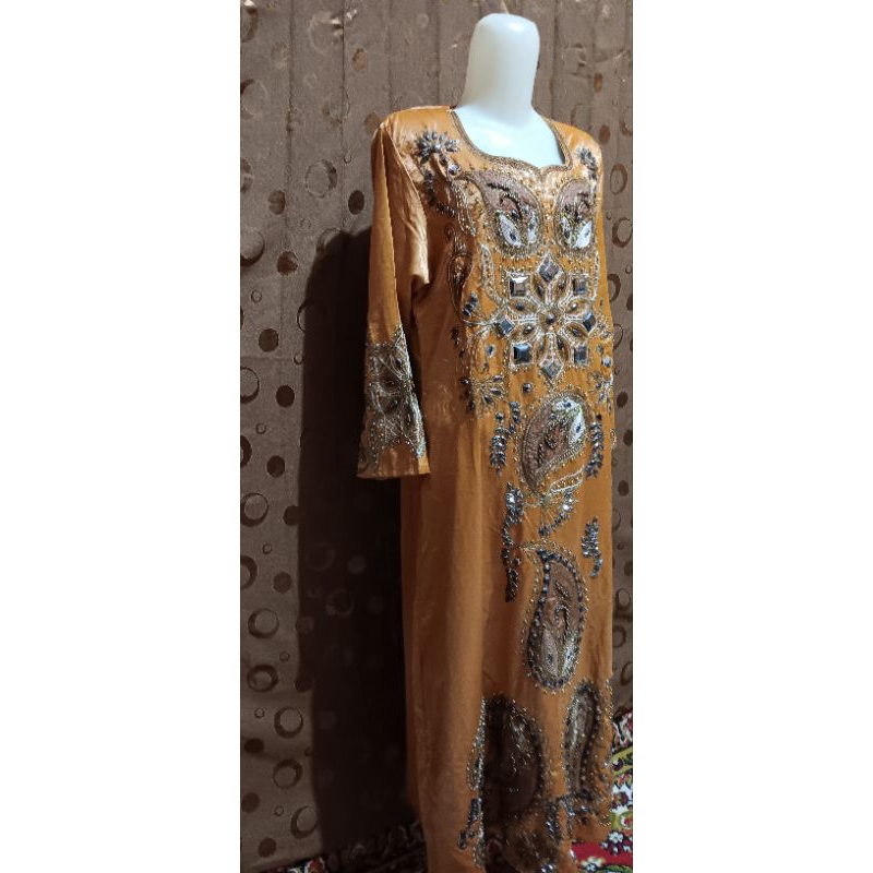 gamis orange bordir payet mewah ori