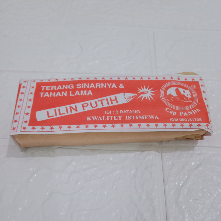 Lilin Putih Kecil Cap Panda - Isi 8 Batang (Ukuran 13cm)