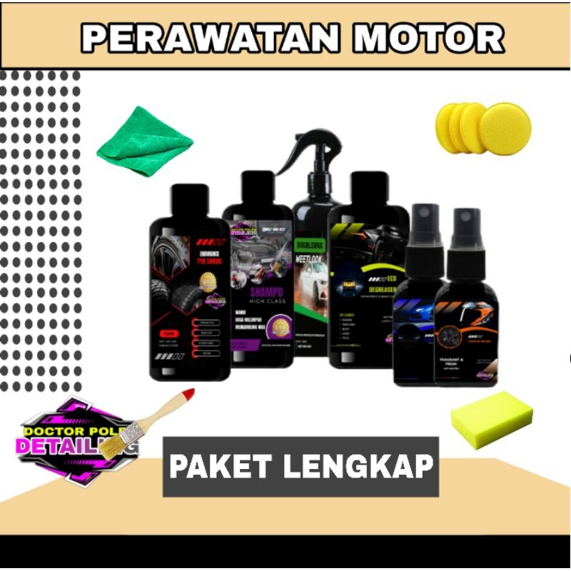 terlaris paket lengkap perawatan motor / pengkilap body / perawatan motor / semir ban / shampo motor