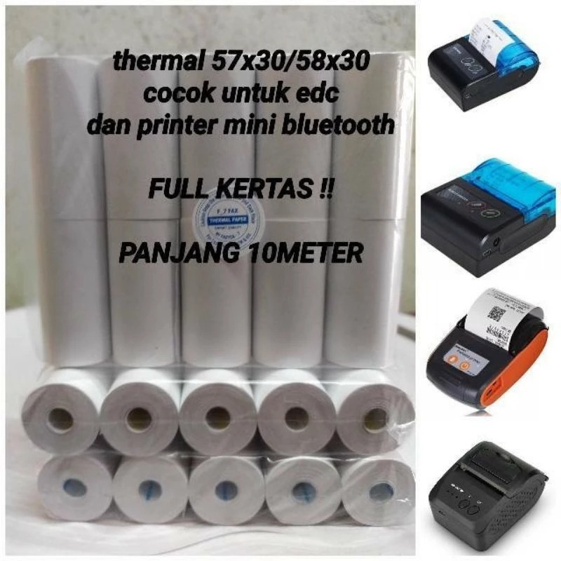 

Kertas Struk Thermal Paper Rol 57x30 58x30 [BMS] Termal EDC Thermal Printer Mini