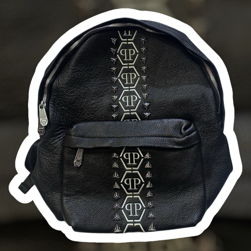 Ransel Philipp Plein Black Leather Backpack