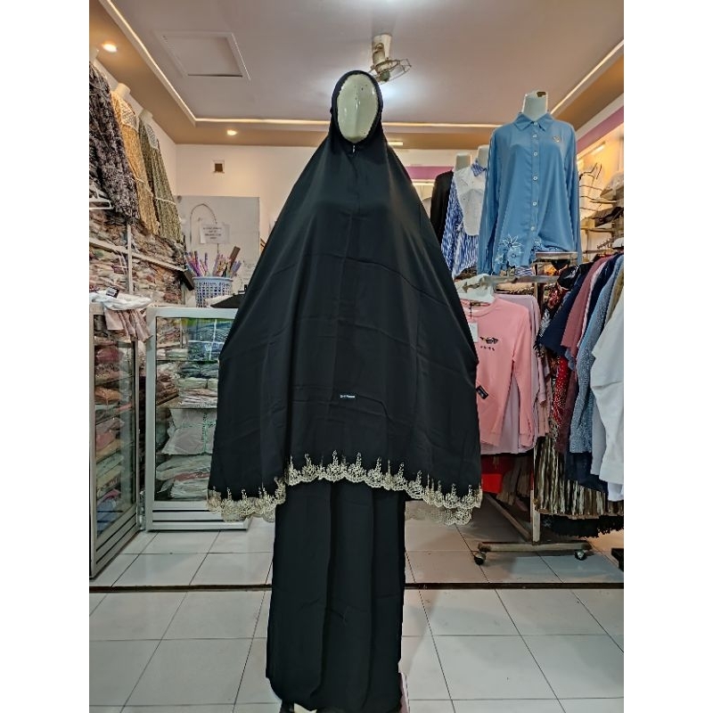 SETELAN ELSYANA HITAM RAYON / SETELAN MUKENA DEWASA / SETELAN MUKENA POLOS / SETELAN MUKENA ELSYANA 