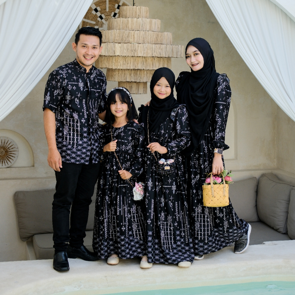 Baju By Lora - Gamis Couple Keluarga SERAVINA BLACK | Set Gamis Koko Terbaru Lebaran 2025