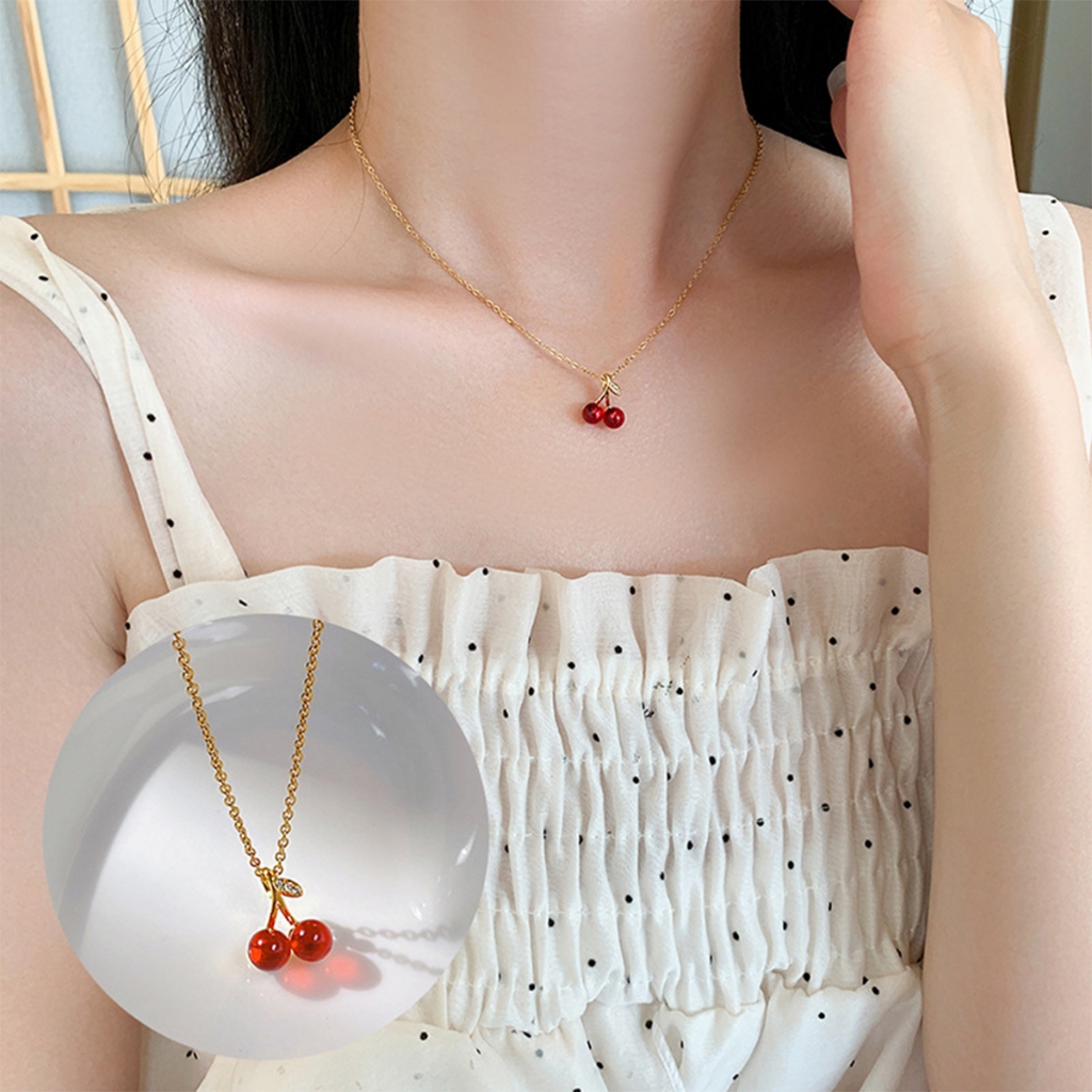 Kalung Wanita Titanium Liontin Buah Ceri Fashion Import Anti Karat Dan Luntur