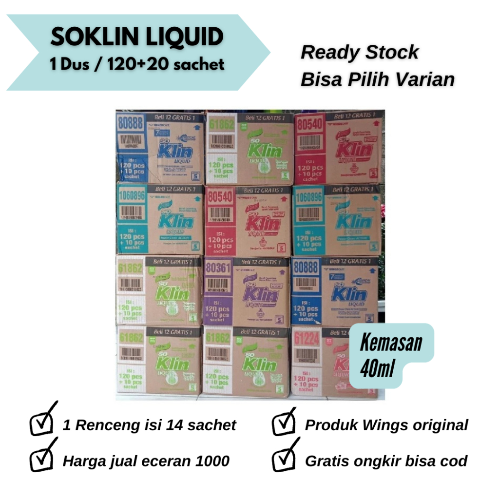 SoKlin Liquid Jumbo 40ML 1 Dus Isi 140 Sachet / So Klin Detergen Soklinliquid Cair Grosir