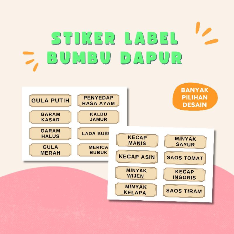 

stiker nama bumbu dapur / masakan ukuran : 10,5 cm x 14,8 cm ( A6 ) untuk toples, tempat bumbu