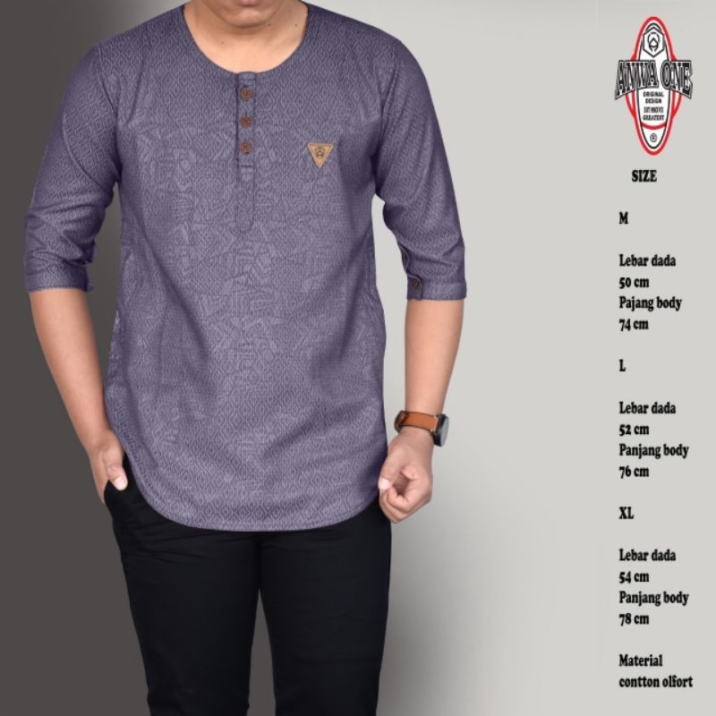 Terbaru Baju Koko Kurta Lengan 3/4 Original Anwa One Bahan Katun OLFORT premium,Koko Kurta Lengan 3/