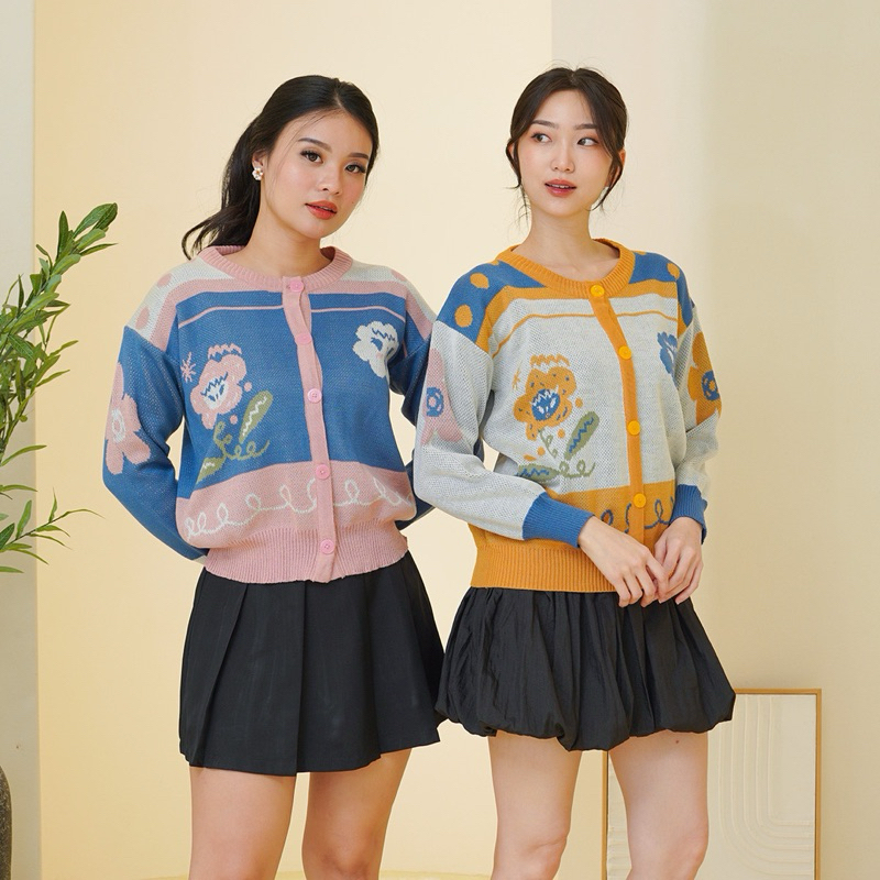 Cardigan Rajut Kazumi • Cardigan Wanita • Cardigan Rajut • Cardigan Motif • Cardigan Kekinian • Card