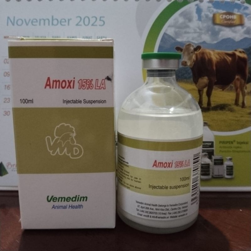 amoxi 15% LA 100ml (obat untuk sapi, domba/kambing, babi, dan pet animal)