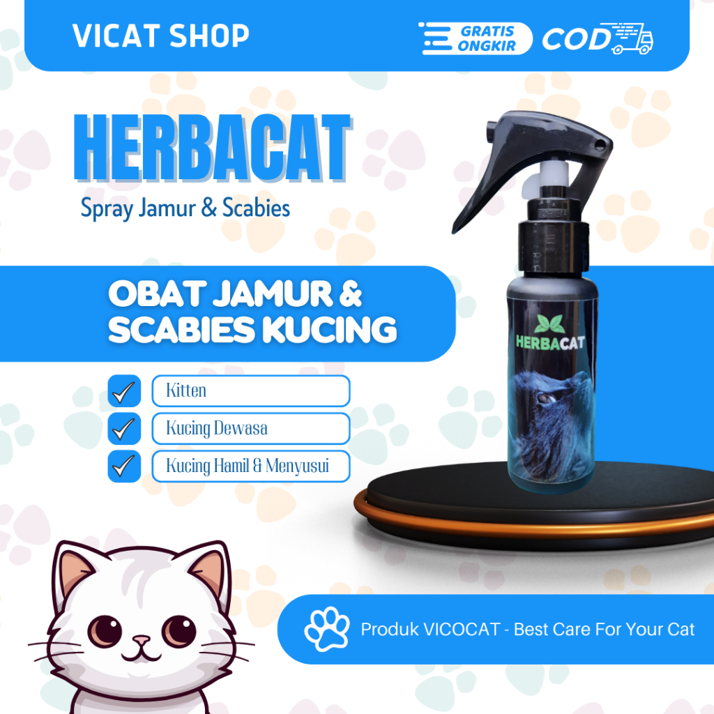 Obat Jamur Scabies Kucing Semprot Herbacat Ampuh Atasi Jamur Scabies Pada Kucing dan Menghaluskan Bu