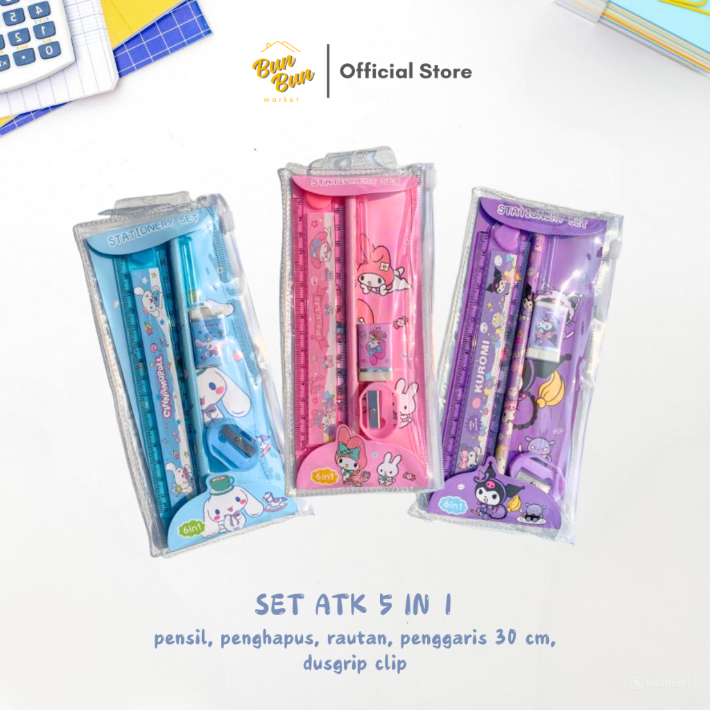 

SET 5 IN 1 / Set Alat Tulis Anak Karakter Cinnamoroll Kuromi My Melody ATK Lucu Stationary Murah Semarang Instan