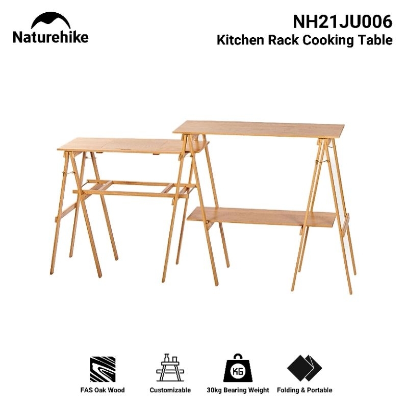 MEJA LIPAT KAYU OAK NATUREHIKE NH21JU006 OUTDOOR KITCHEN COOKING TABLE CAMPING GLAMPING CAMPER VAN P