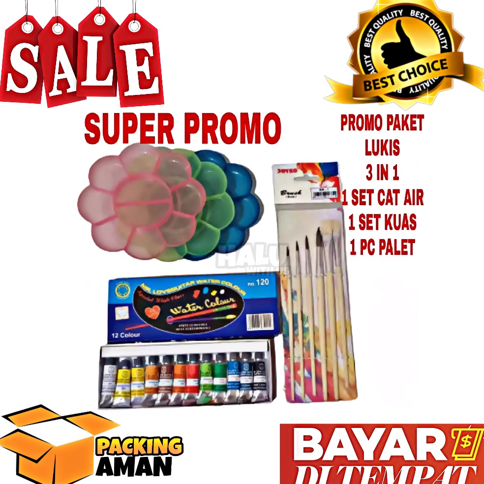 

Ready Terlaris BISA COD PROMO 1 Set Paket Melukis 3 In 1 Kuas Lukis Cat Air Palet Peralatan Kuas Seni Lukis