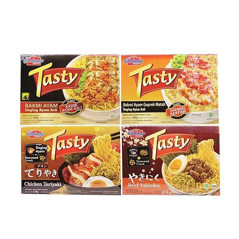 

Instant Noodle Premium Sedaap Mie Tasty Box Chicken Teriyaki 120 Gr, Beef Yakiniku 115 Gr, bakmie ayam