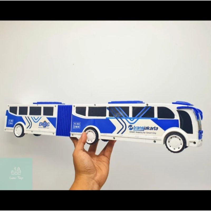 Mainan Mobil Busway Transjakarta Gandeng - Mainan Mobil Bus Transjakarta Tarik Dorong Anak Edukatif
