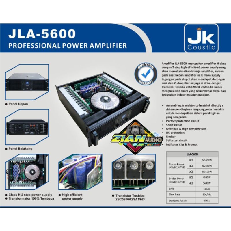 Power Amplifier JK Coustic JLA-5600 MK III Original 2×1400watt class H