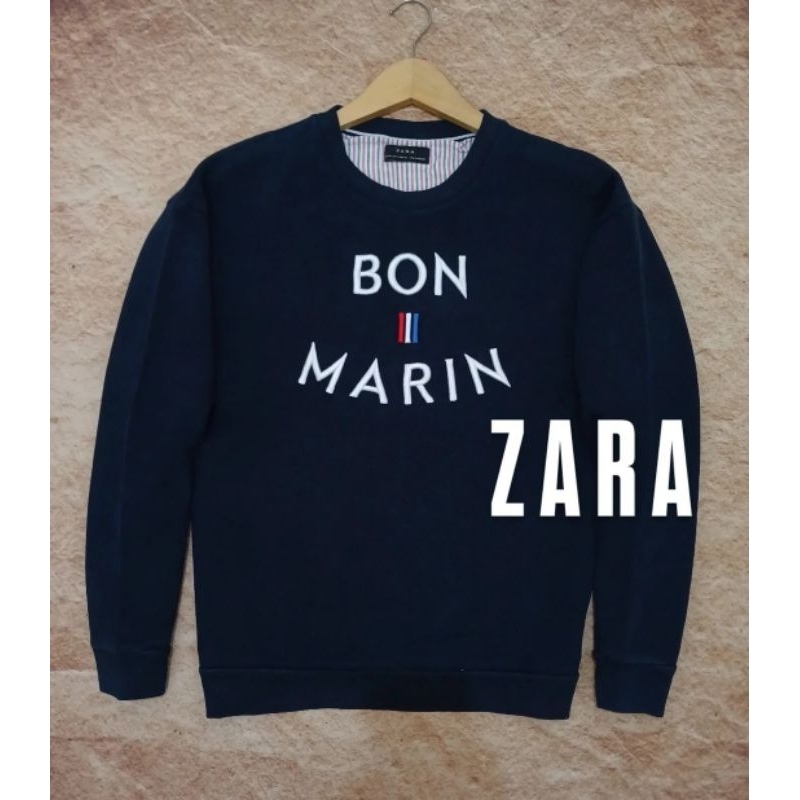 crewneck zara motif bordir bahan tebal bekas second preloved