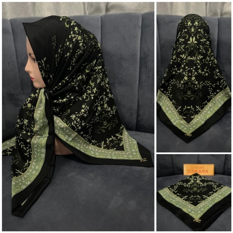 HIJAB SEGI EMPAT JILBAB VOAL AZARA HITAM MOTIF