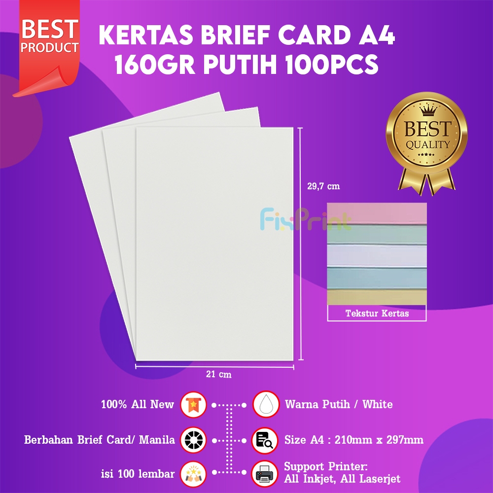

FixPrint Kertas Karton Brief Card Kertas BC A4 160 Gsm isi 100 lembar
