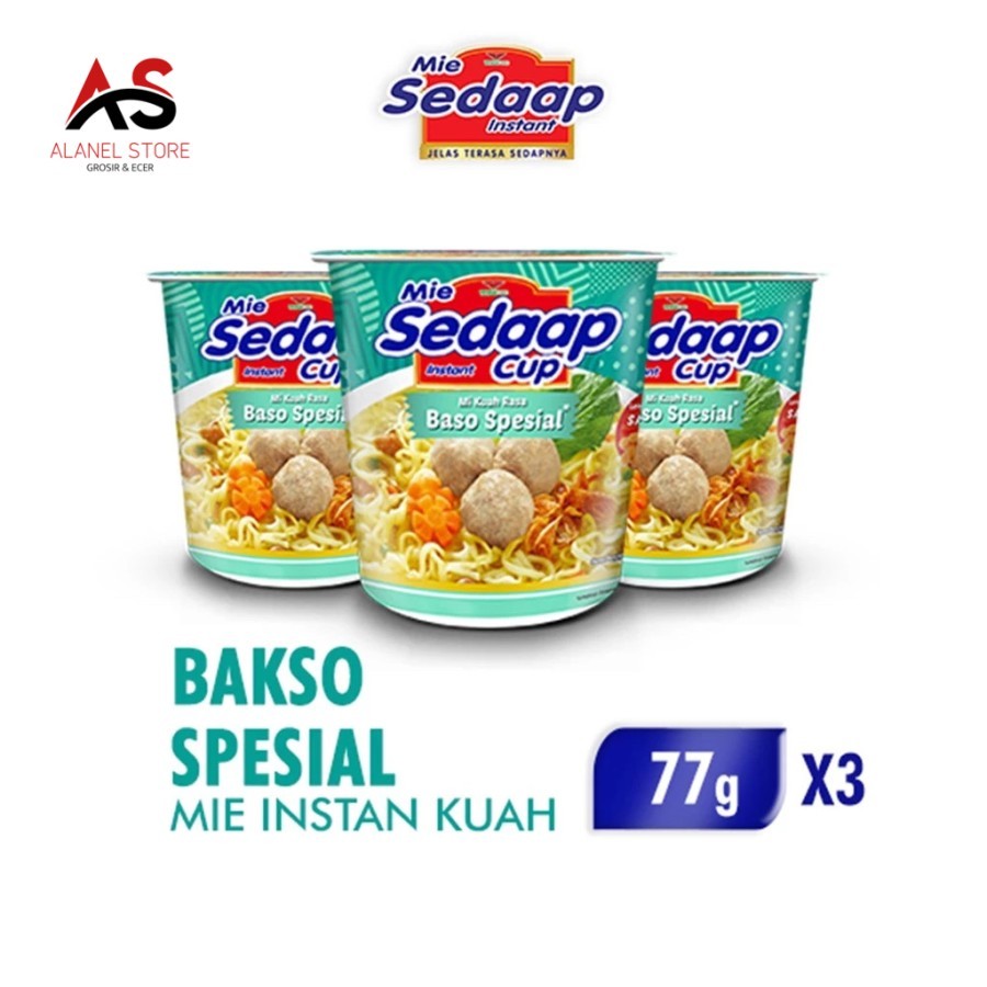 

3 pcs - Sedaap Mie Instant Cup Bakso Spesial 77gr