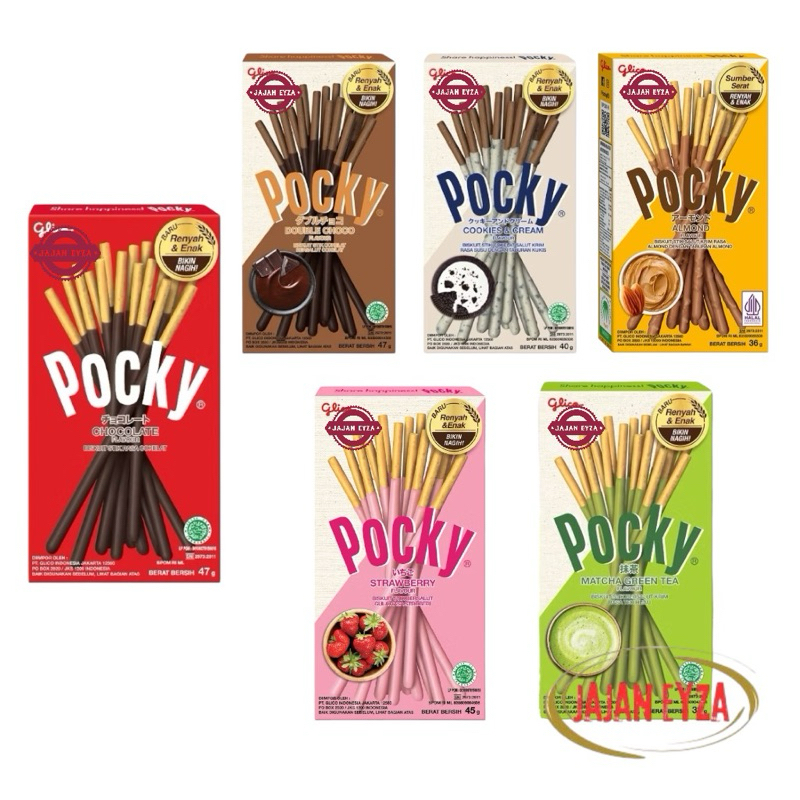 

GLICO POCKY BESAR ECER / POCKY CHOCOLATE / POCKY STRAWBERRY / POCKY DOUBLE CHOCO / POCKY COOKIES & CREAM / POCKY GREEN TEA MATCHA / POCKY ALMOND