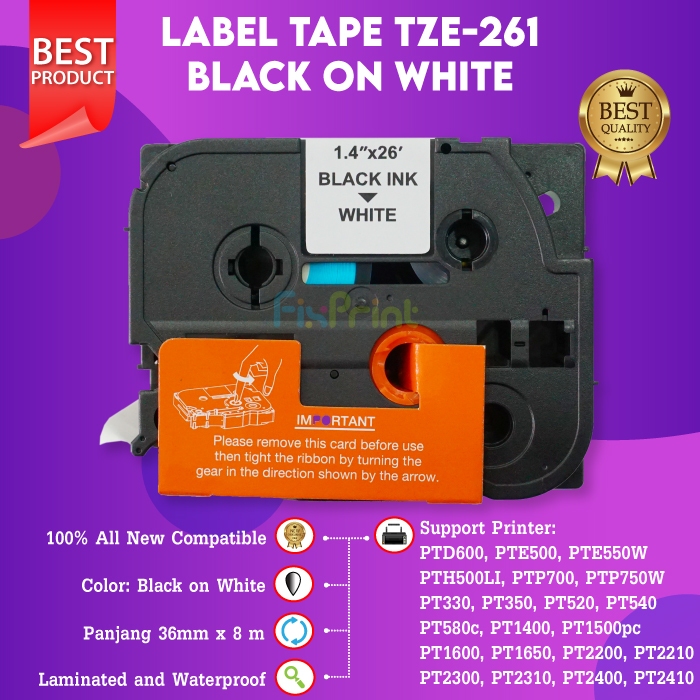 

FixPrint Label Tape Casette TZE 9mm 12mm 18mm 24mm 36mm BK on White/Yellow Compatible