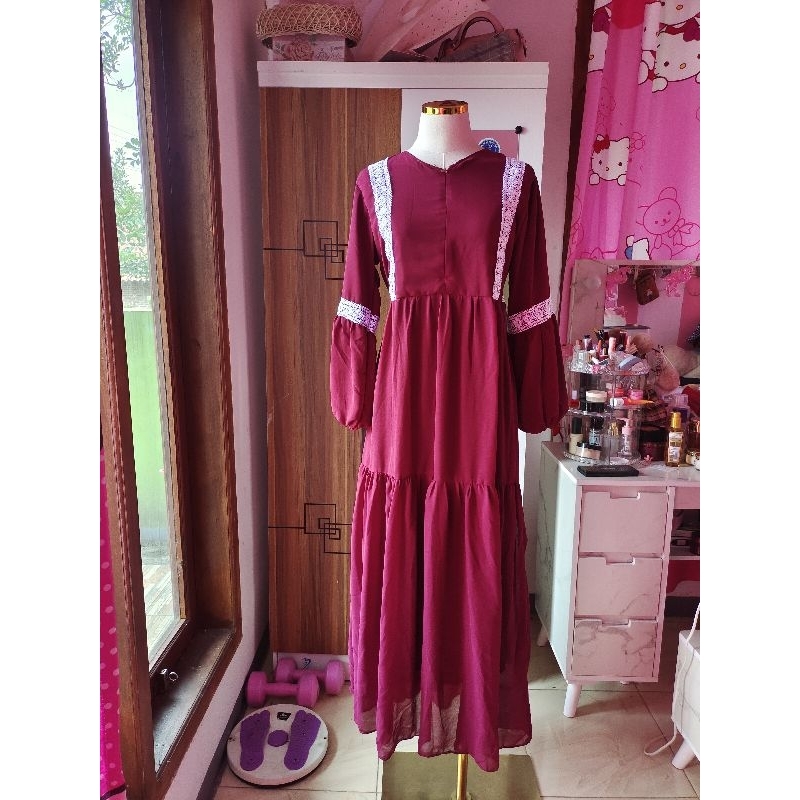 Gamis ceruty babydoll Warna Maroon busui friendly