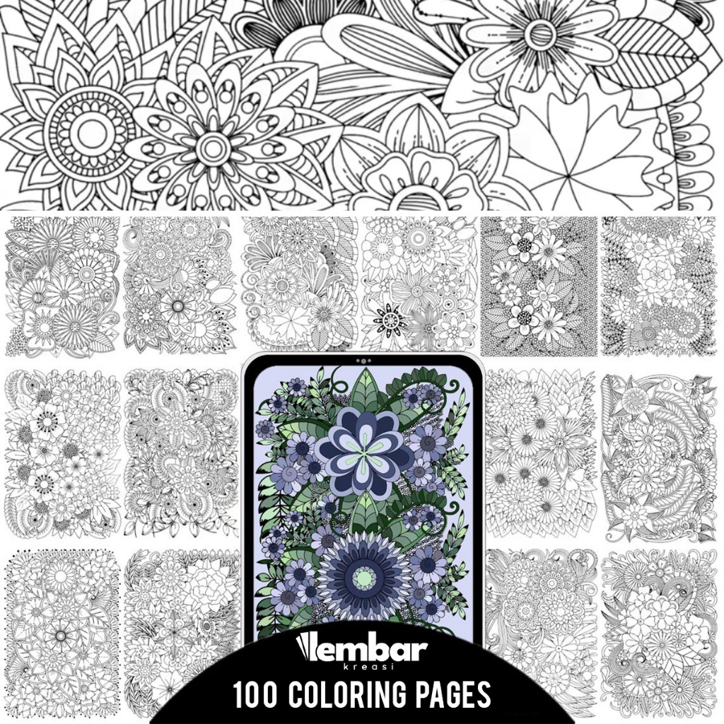 

100 Pages Buku Mewarnai Dewasa - Printable Adult Coloring Book - Digital Download - Flowers