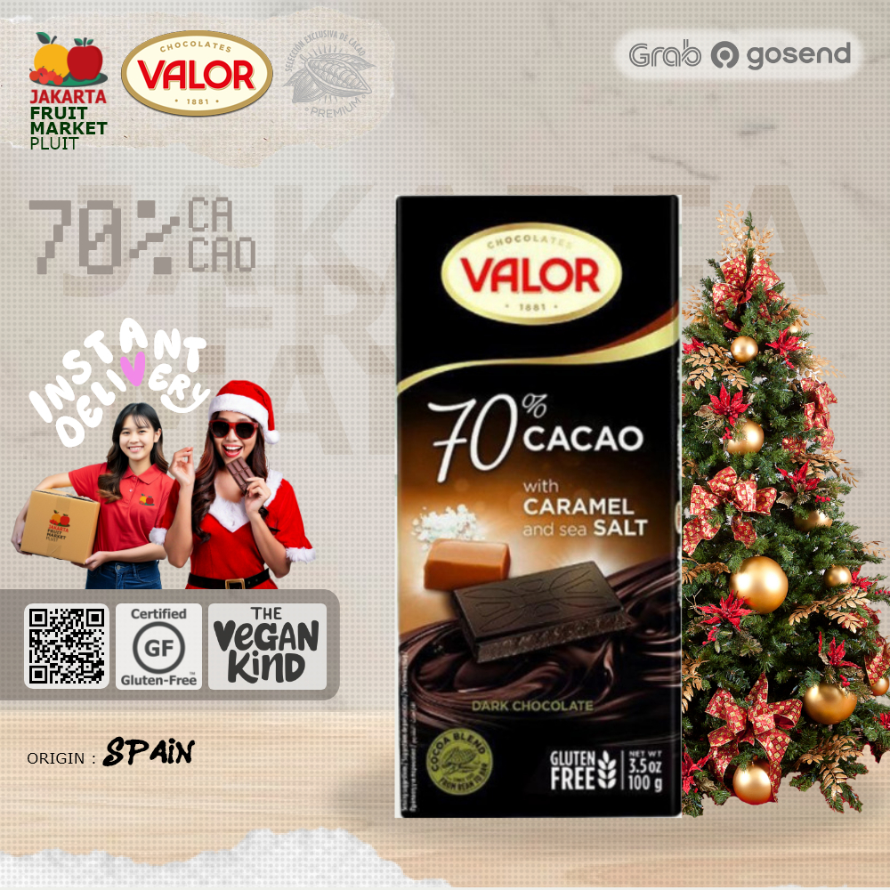 

VALOR 70% CACAO CARAMEL & SEASALT Dark Chocolate / coklat gluten free