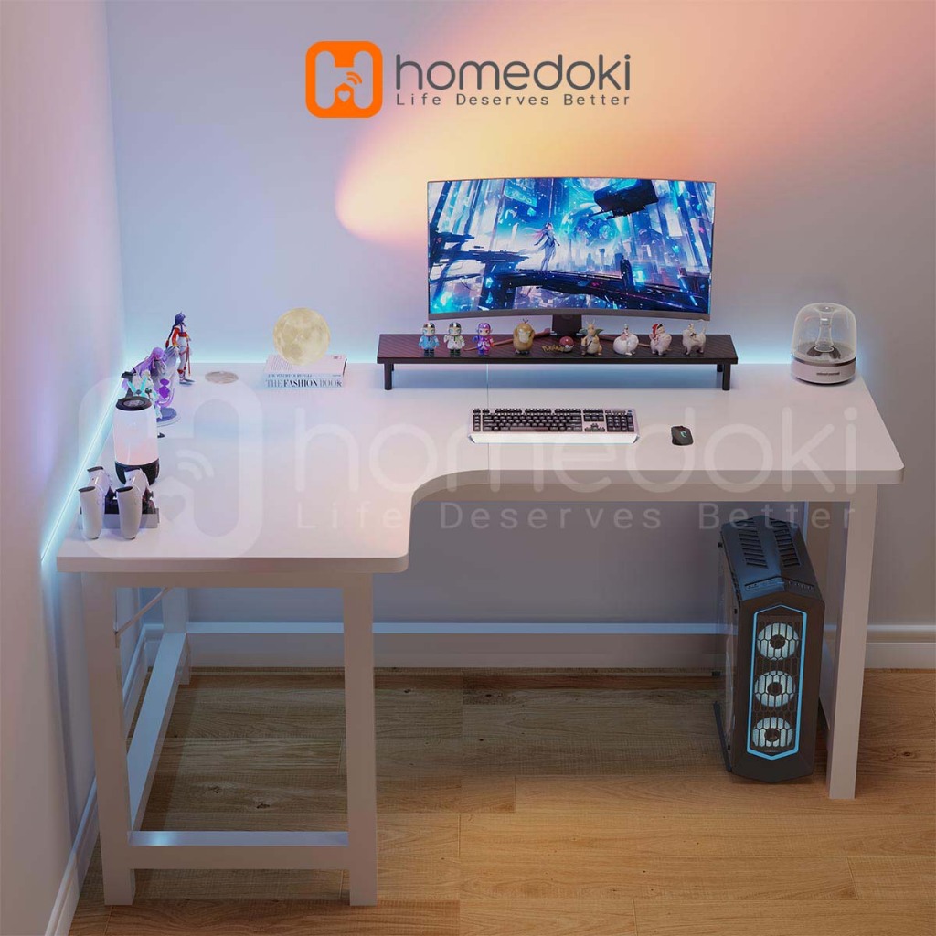 Homedoki Meja Kerja L / Meja Komputer / Meja Kantor / Meja Belajar Aesthetic / Meja Belajar