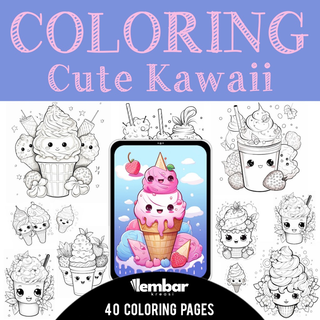 

40 Pages Buku Mewarnai Anak - Printable Kids Coloring Book - Digital Download - Cute Kawaii Coloring