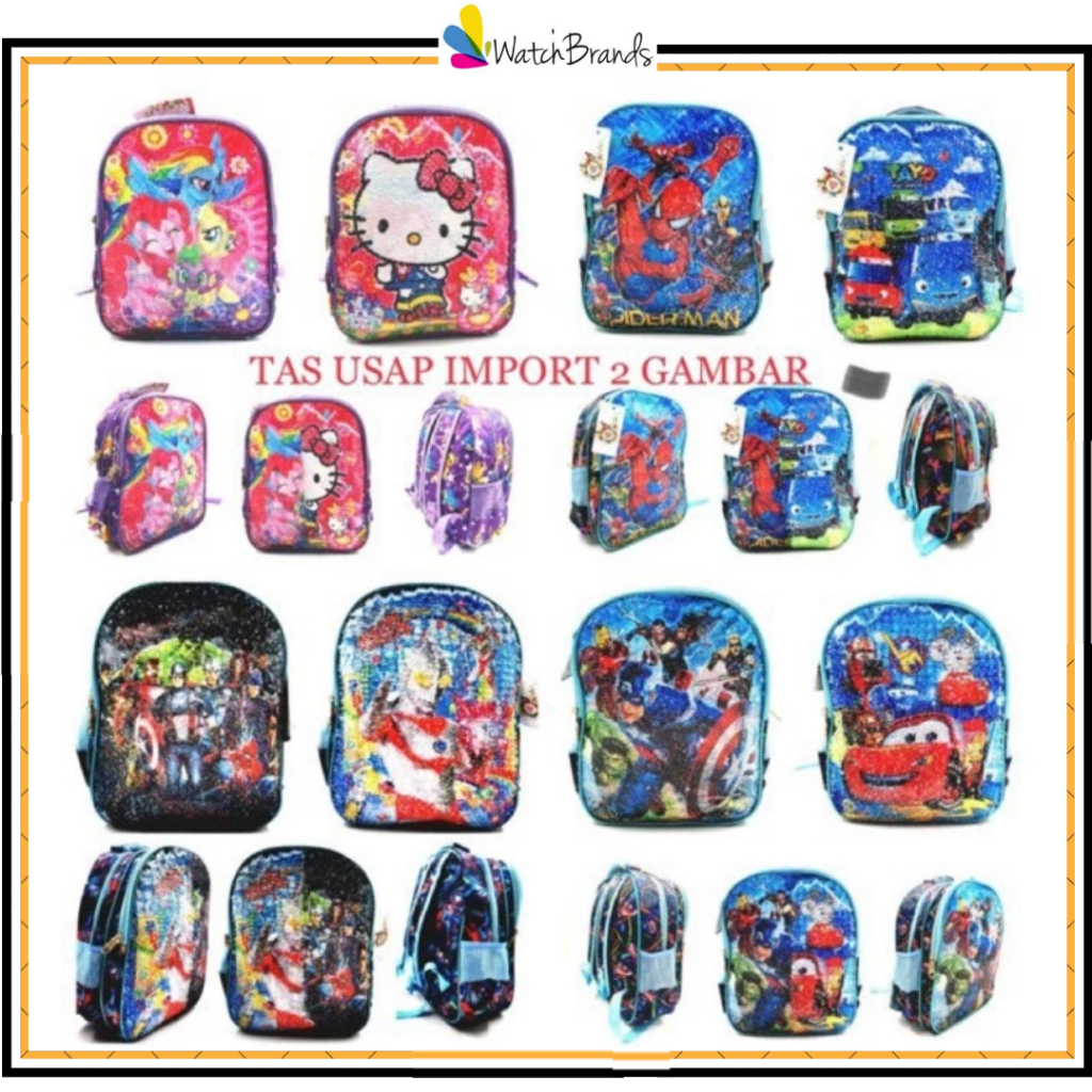 WBS Tas Ransel Sequin USAP KEKINIAN TK LOL Frozen Hello Kitty Spiderman Tayo Avengers Cars TA021