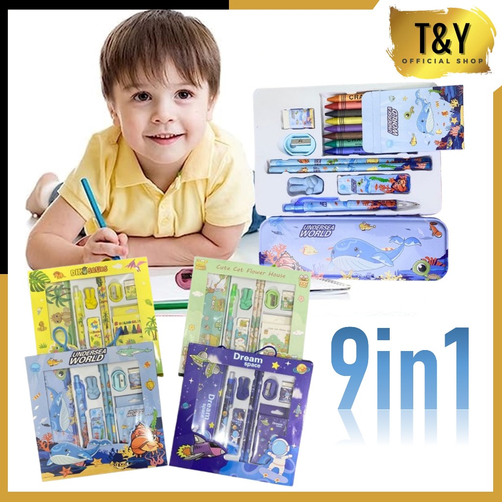 

T&Y Stationery Set Karakter Lucu Alat Tulis Set 9In1 Set Perlengkapan Alat Tulis Sekolah Anak Lengkap Souvenir Ulang Tahun Anak Alat Tulis 9 IN 1 Free Tempat Pensil Kaleng