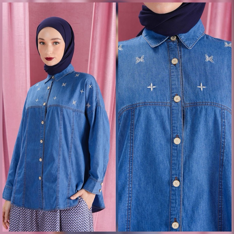 ALEZA - MAISY DENIM SHIRT BLUE DENIM || atasan kemeja wanita