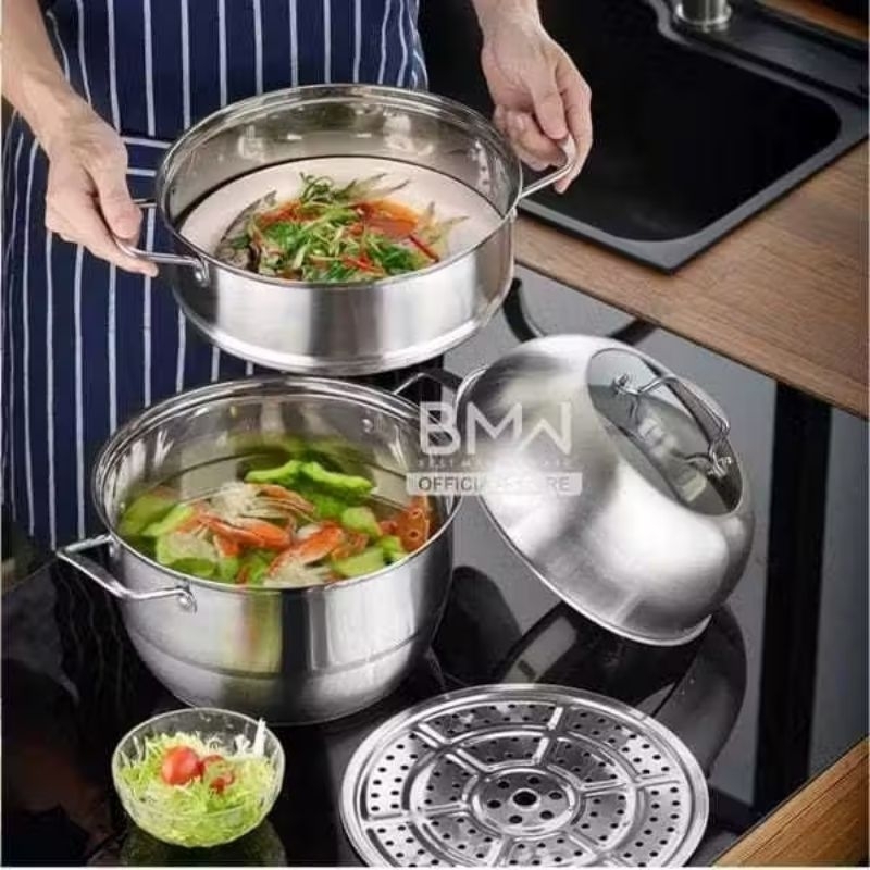 (COD )Alaska steam Pot 3 susun/ Panci Steamer Stainless Steel 3 Susun | Panci Alaska | Panci Kukus S