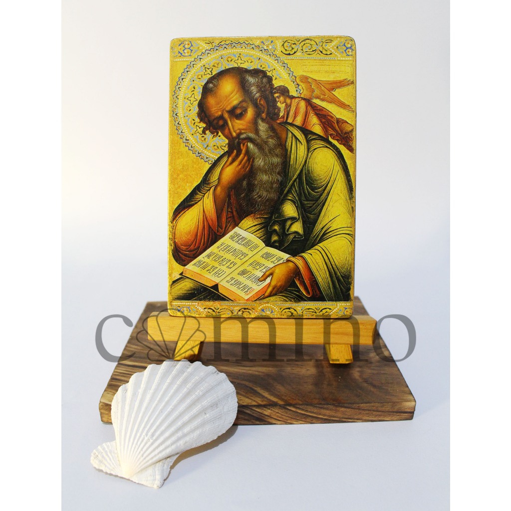 Ikon Yohanes Penginjil dan Malaikat | John Evangelist Kayu Asli Penulis Injil Teolog | Kristen Katol