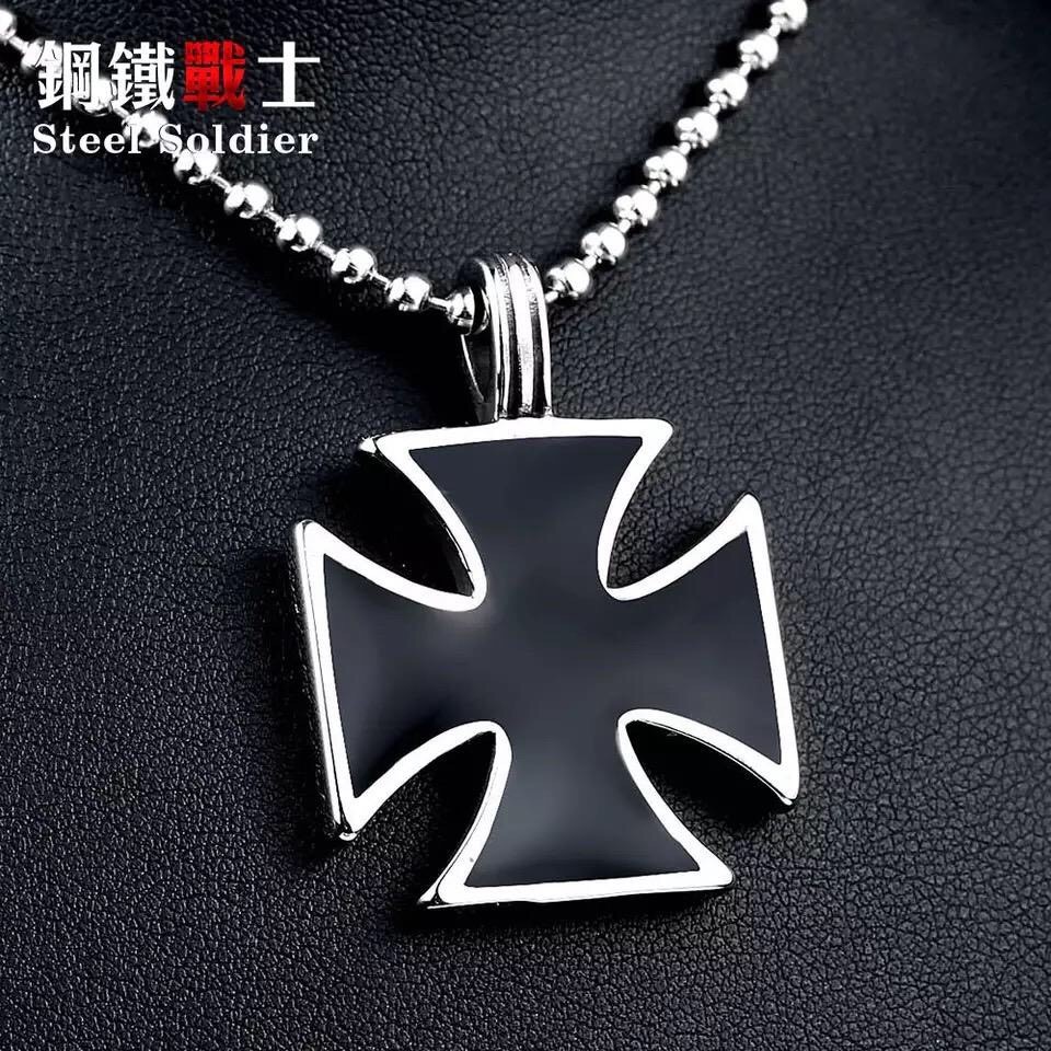 Kalung Salib Bunga Stainless Steel Anti Karat / Kalung Salib Kotak Hitam Stainless Premium Beier / M