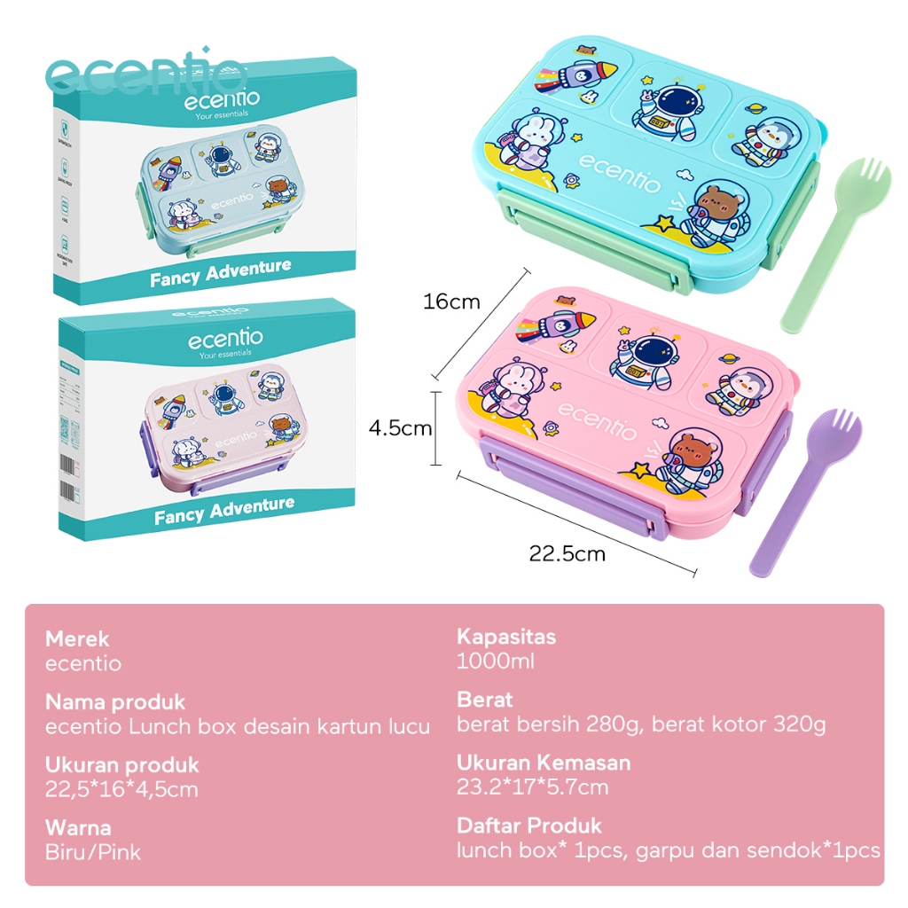BIG PROMO BIG PROMO ecentio surabayaecentio Kotak Makan Anak Kids Lunch Box Set Premium Rantang