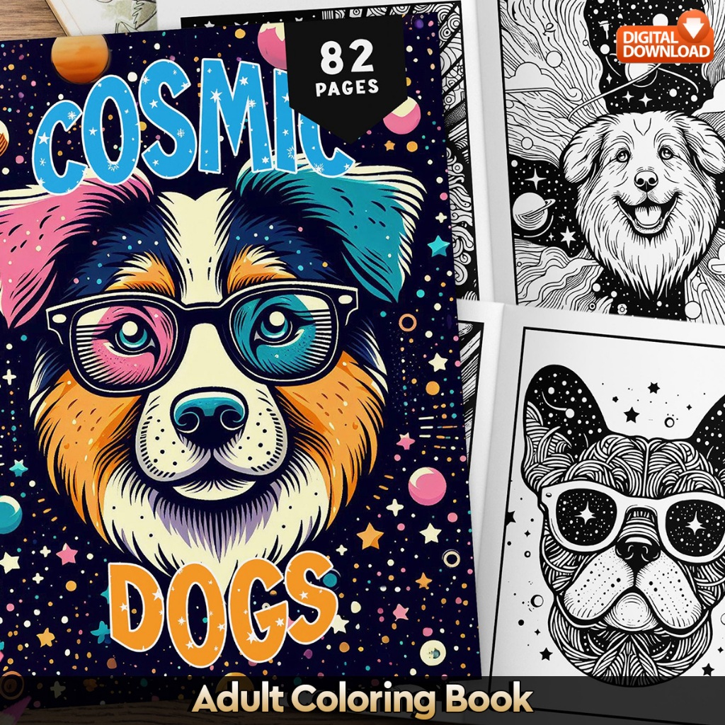 

82 Pages Buku Mewarnai Dewasa - Digital Download - Printable Adult Coloring Book - Cosmic Dog