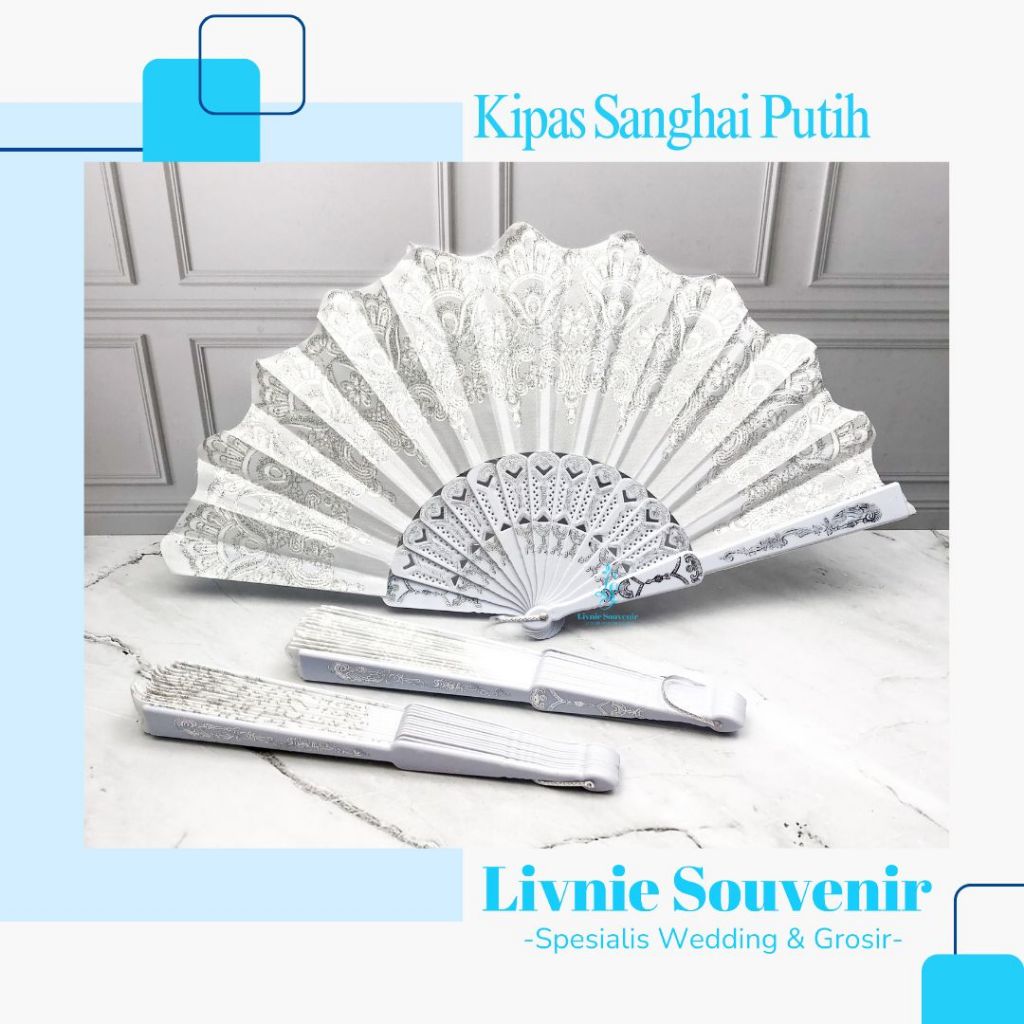Souvenir Kipas Sanghai Putih + Kemasan Box
