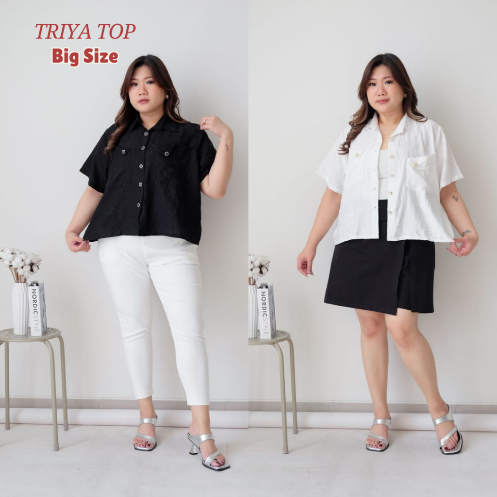 TRIYA Kemeja Wanita Jumbo Big Size | Atasan Kemeja Plus Size